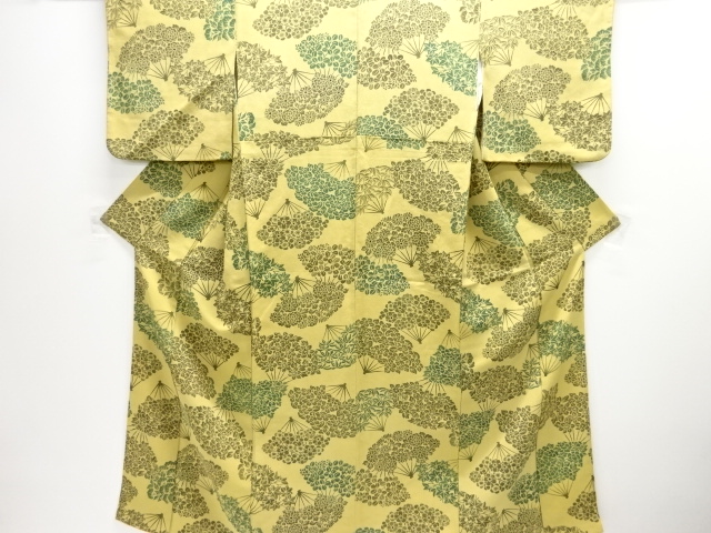 JAPANESE KIMONO / KOMON / CHIRIMEN / FLOWER FOLDING FAN PATTERN